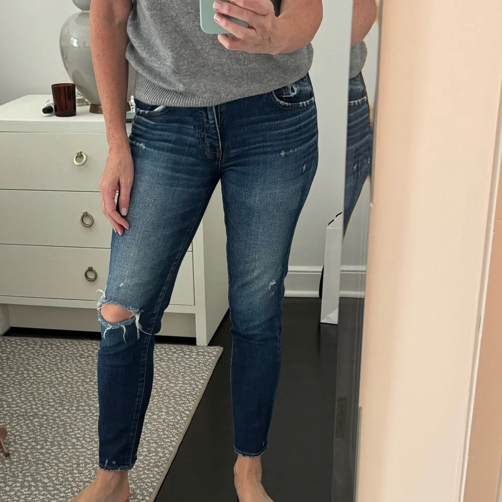 Moussy Dark Blue Distressed Skinny Jeans - Picture 1 of 3